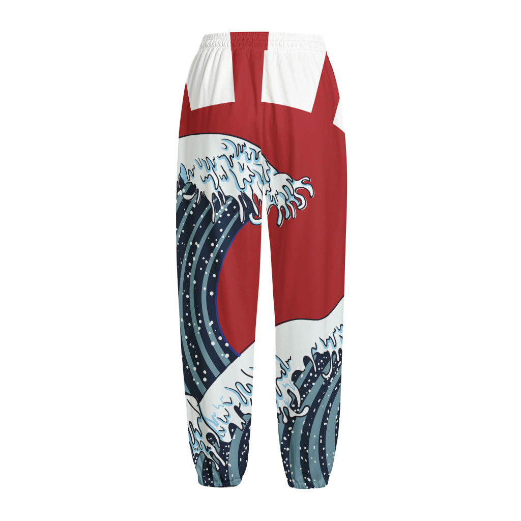 The Great Kanagawa Wave Print Fleece Lined Knit Pants