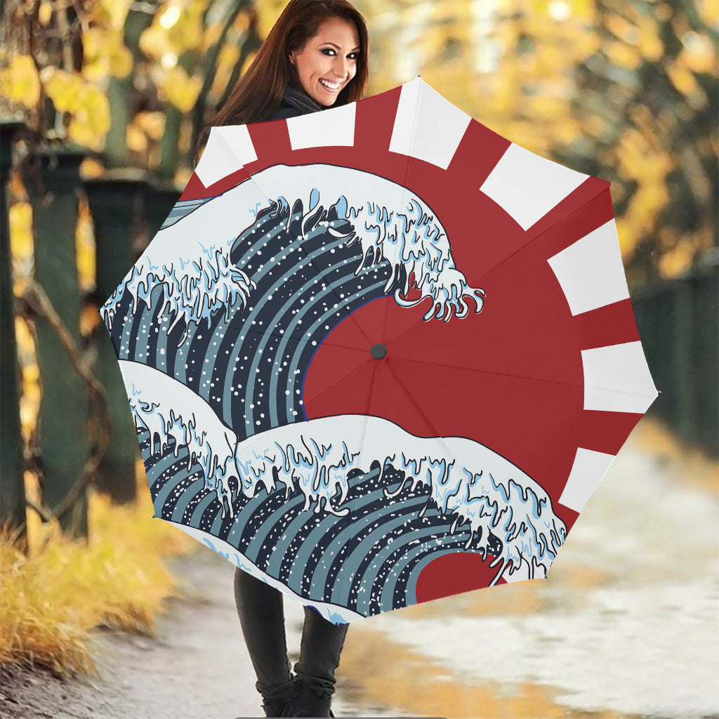 The Great Kanagawa Wave Print Foldable Umbrella