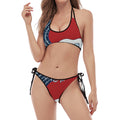 The Great Kanagawa Wave Print Halter Scoop Tie Side Bikini