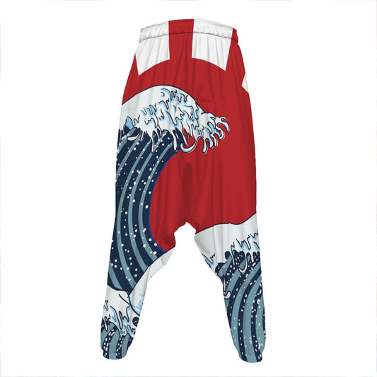 The Great Kanagawa Wave Print Hammer Pants