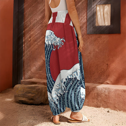 The Great Kanagawa Wave Print Harem Pants