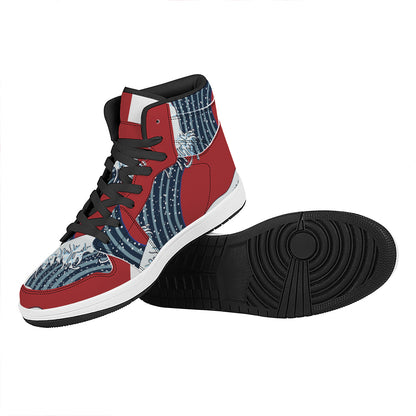 The Great Kanagawa Wave Print High Top Leather Sneakers