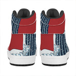 The Great Kanagawa Wave Print High Top Leather Sneakers