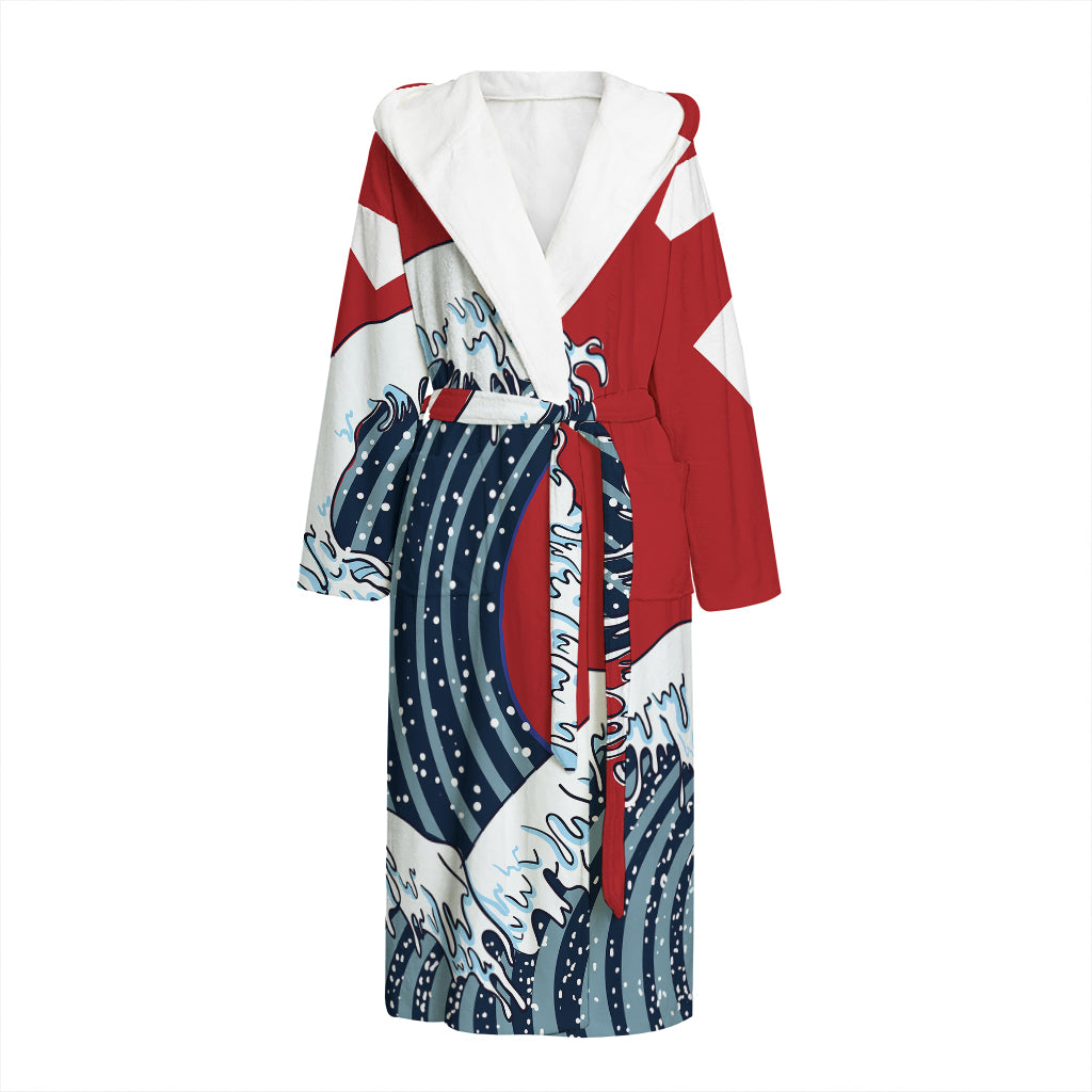 The Great Kanagawa Wave Print Hooded Bathrobe