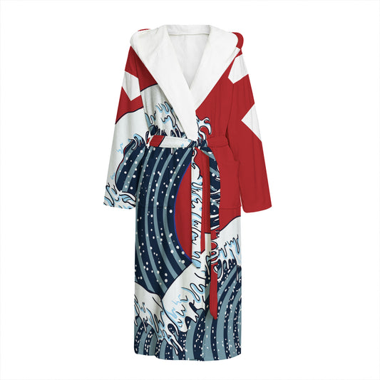The Great Kanagawa Wave Print Hooded Bathrobe
