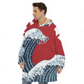 The Great Kanagawa Wave Print Hoodie Blanket