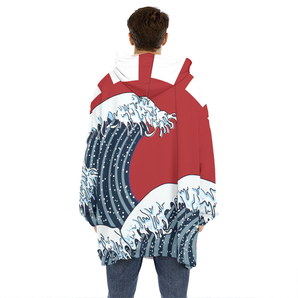 The Great Kanagawa Wave Print Hoodie Blanket