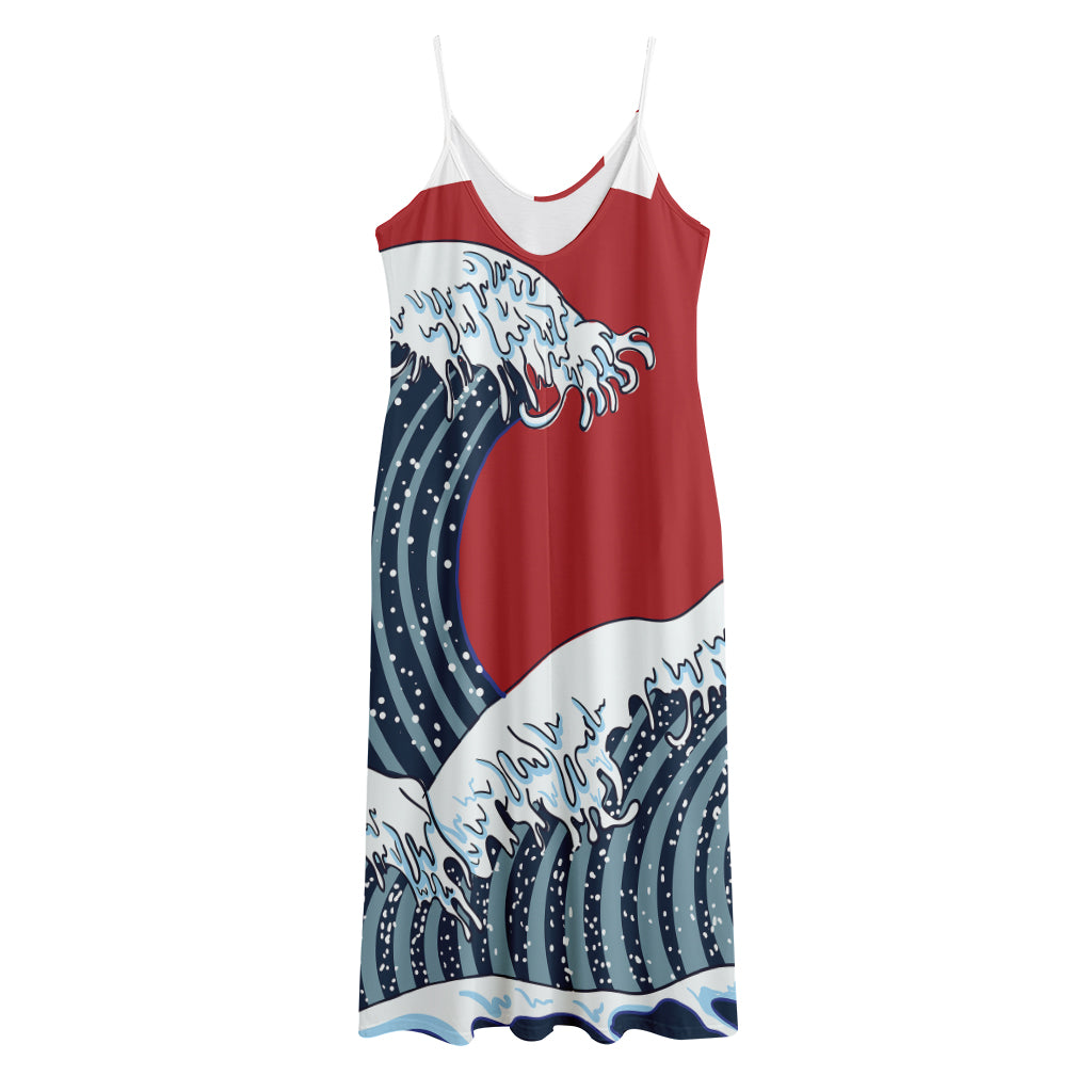 The Great Kanagawa Wave Print Jersey Midi Cami Dress