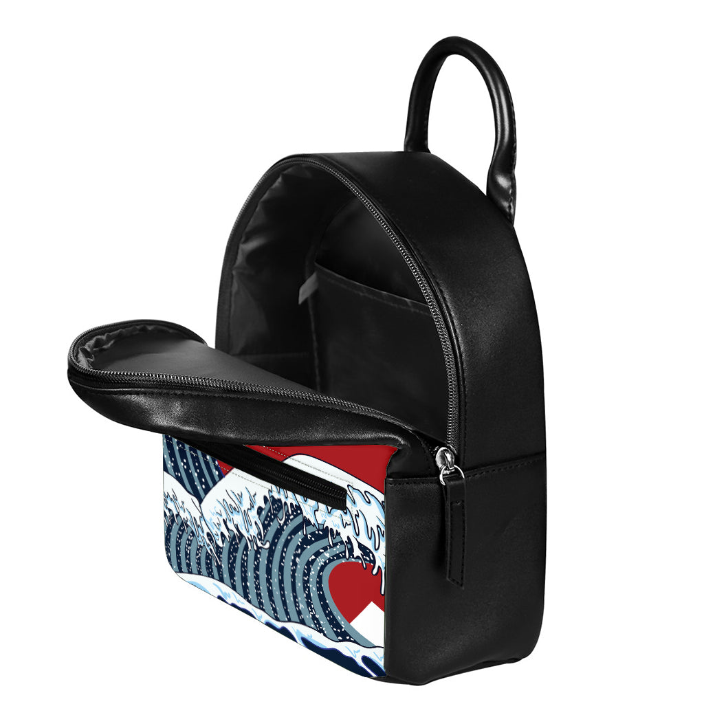 The Great Kanagawa Wave Print Leather Backpack