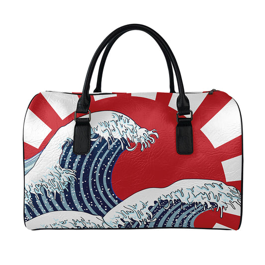 The Great Kanagawa Wave Print Leather Duffle Bag