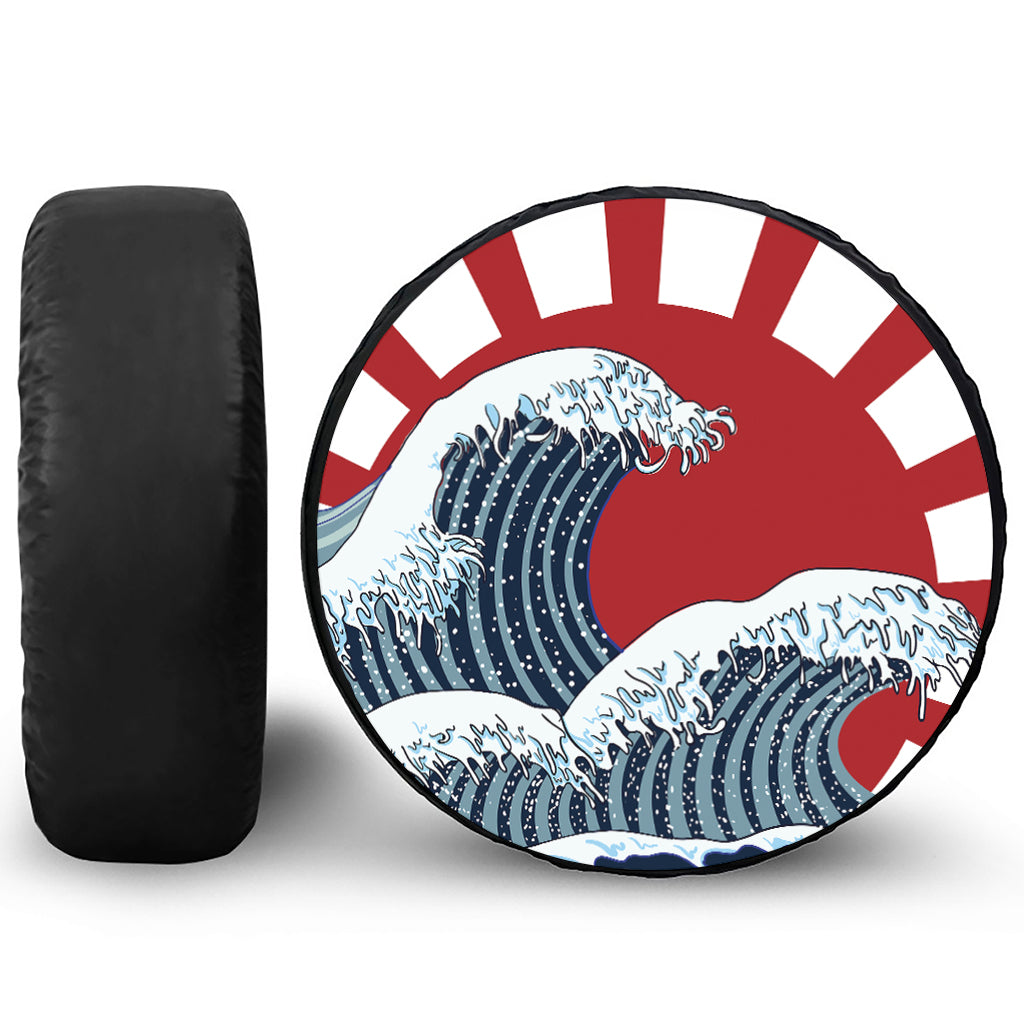 The Great Kanagawa Wave Print Leather Spare Tire Cover