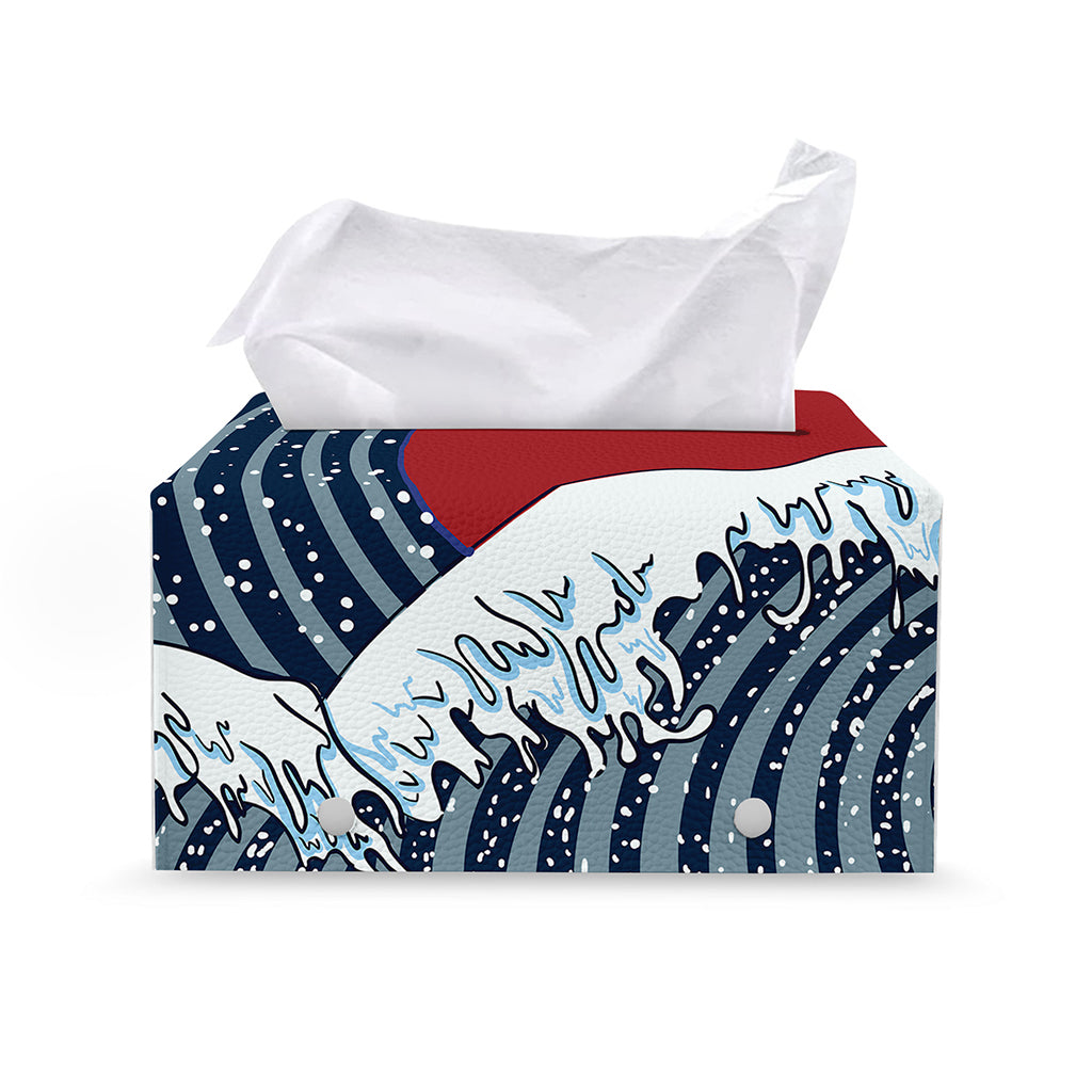The Great Kanagawa Wave Print Leather Tissue Box Cover
