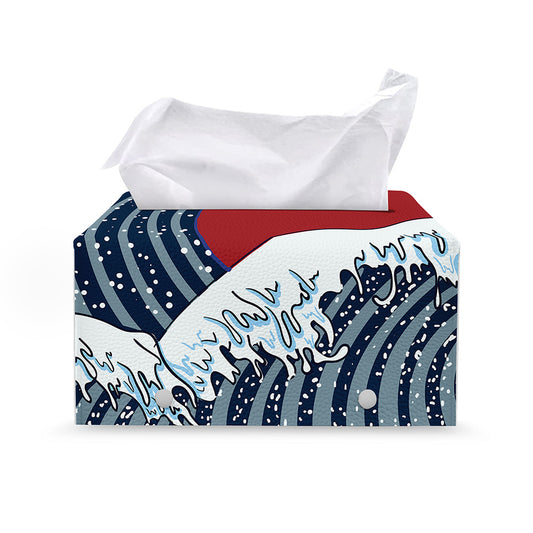 The Great Kanagawa Wave Print Leather Tissue Box Cover