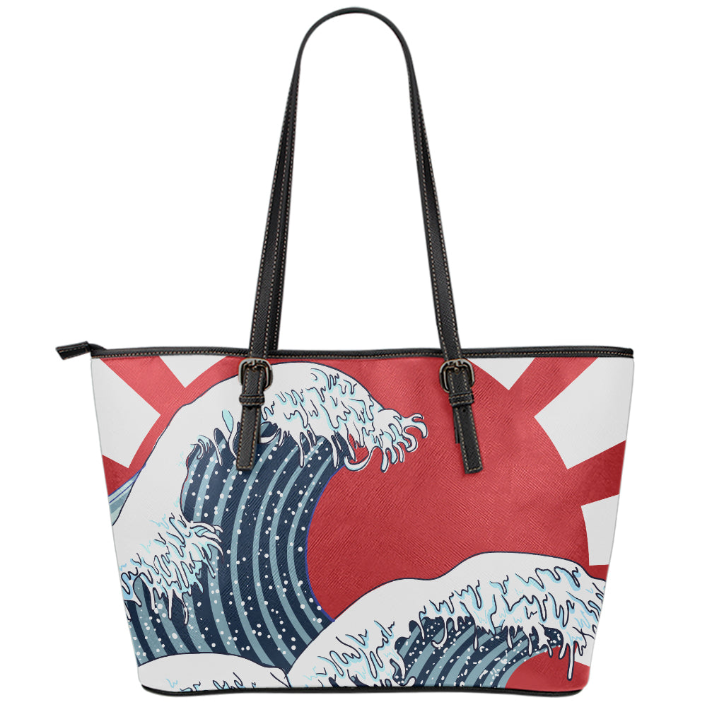 The Great Kanagawa Wave Print Leather Tote Bag
