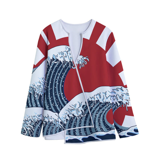The Great Kanagawa Wave Print Long Sleeve Short Coat