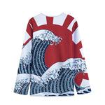 The Great Kanagawa Wave Print Long Sleeve Short Coat