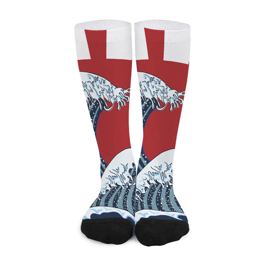 The Great Kanagawa Wave Print Long Socks