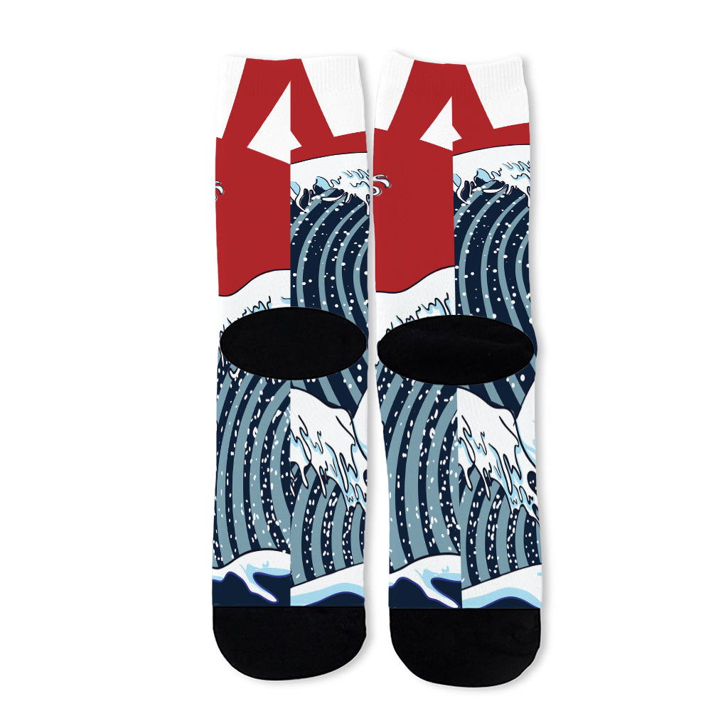 The Great Kanagawa Wave Print Long Socks
