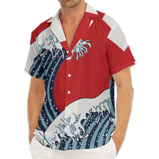 The Great Kanagawa Wave Print Men's Deep V-Neck Shirt