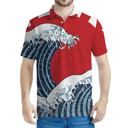 The Great Kanagawa Wave Print Men's Polo Shirt