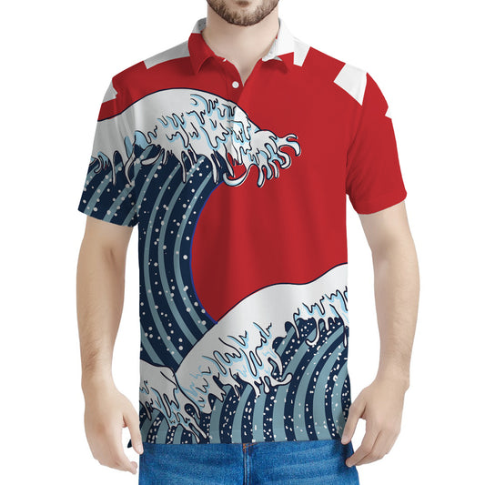 The Great Kanagawa Wave Print Men's Polo Shirt