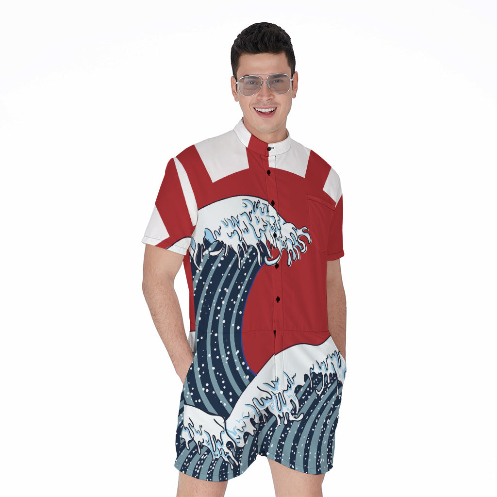 The Great Kanagawa Wave Print Men's Rompers