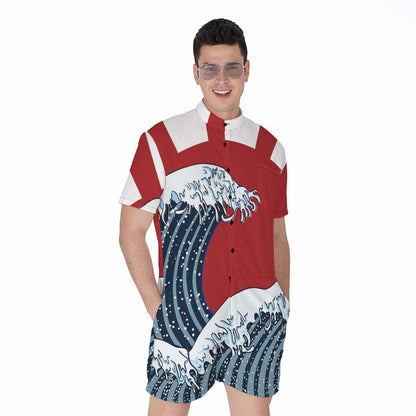 The Great Kanagawa Wave Print Men's Rompers