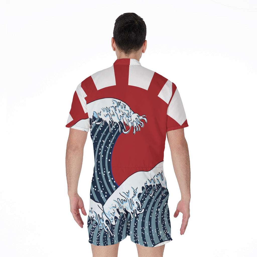 The Great Kanagawa Wave Print Men's Rompers