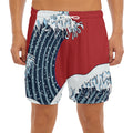 The Great Kanagawa Wave Print Men's Split Running Shorts