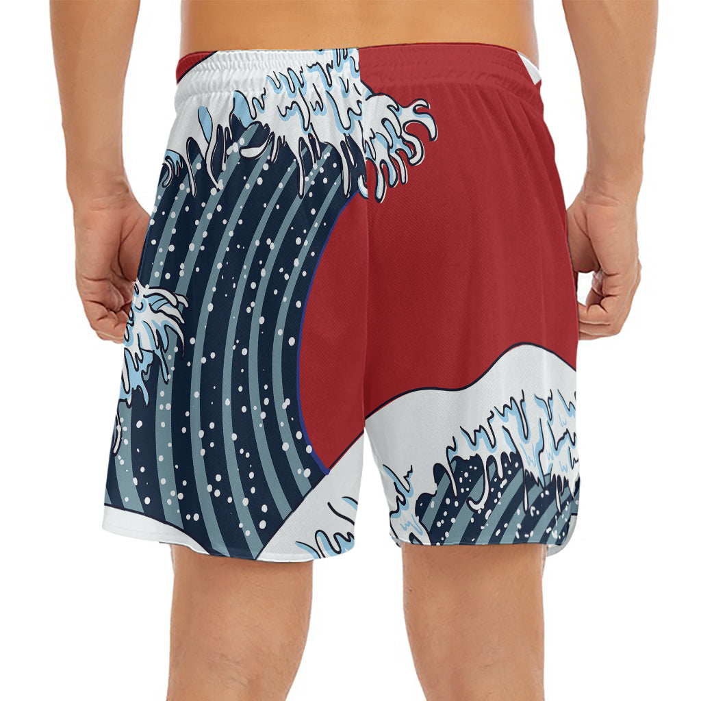 The Great Kanagawa Wave Print Men's Split Running Shorts
