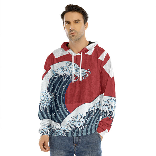 The Great Kanagawa Wave Print Men's Velvet Pullover Hoodie