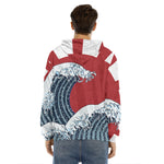 The Great Kanagawa Wave Print Men's Velvet Pullover Hoodie
