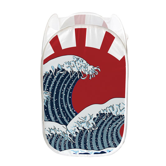 The Great Kanagawa Wave Print Mesh Laundry Hamper