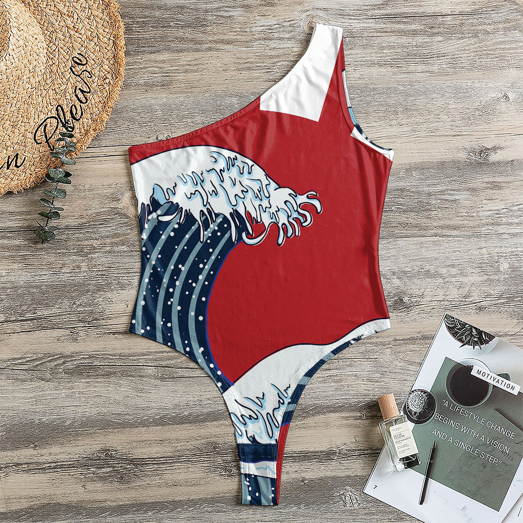 The Great Kanagawa Wave Print One Shoulder Bodysuit