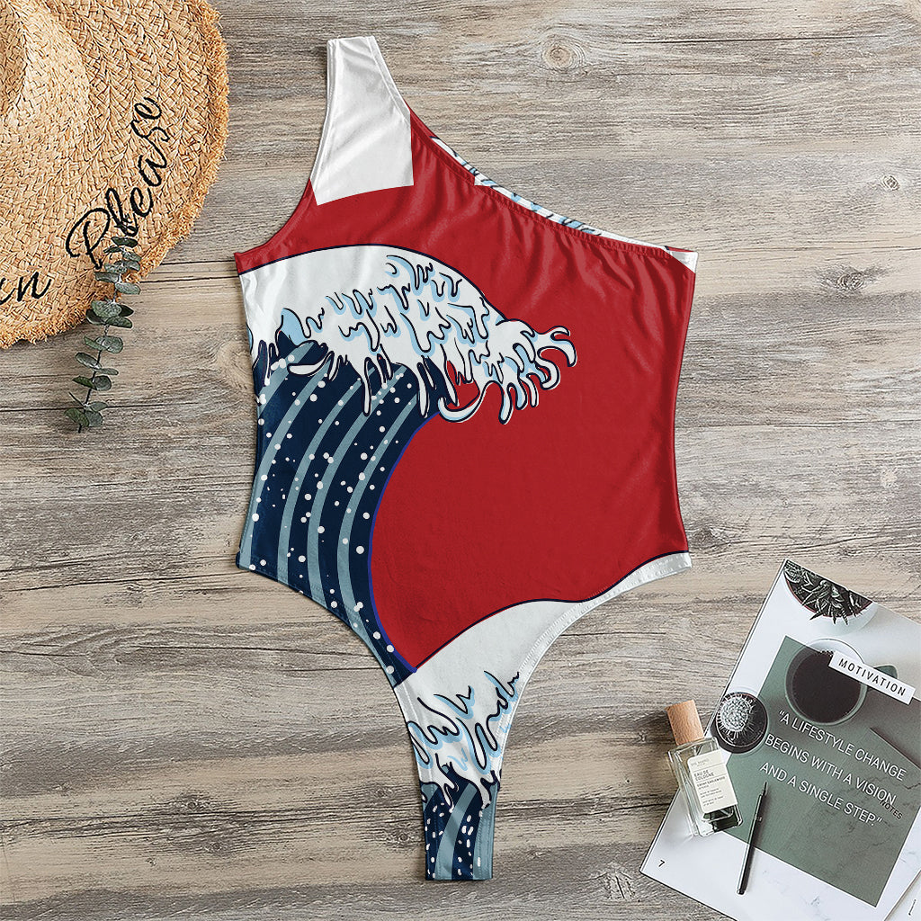 The Great Kanagawa Wave Print One Shoulder Bodysuit