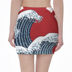 The Great Kanagawa Wave Print Pencil Mini Skirt