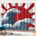 The Great Kanagawa Wave Print Pencil Pleat Curtains