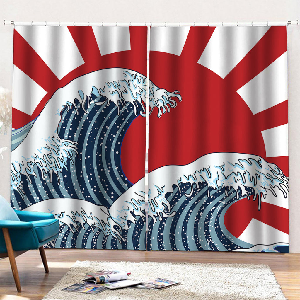 The Great Kanagawa Wave Print Pencil Pleat Curtains