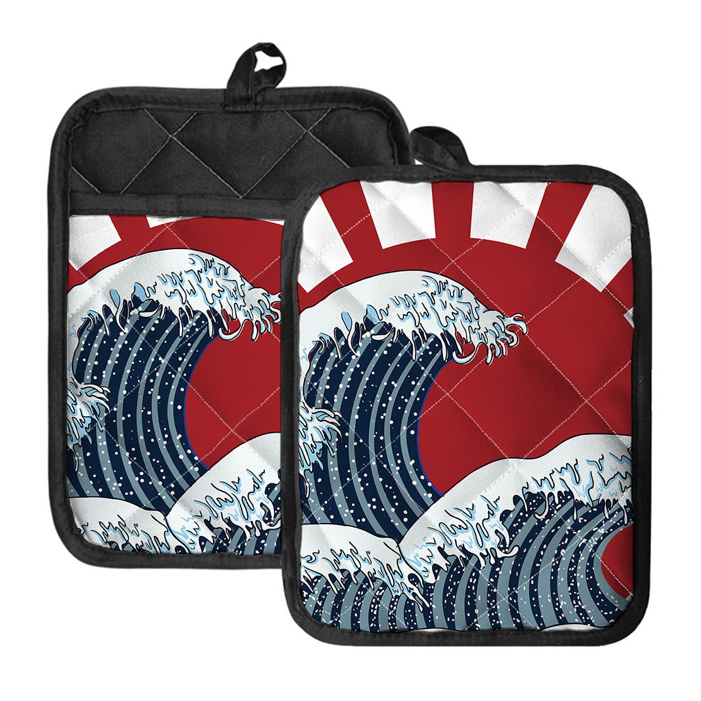 The Great Kanagawa Wave Print Pot Holders With Pocket