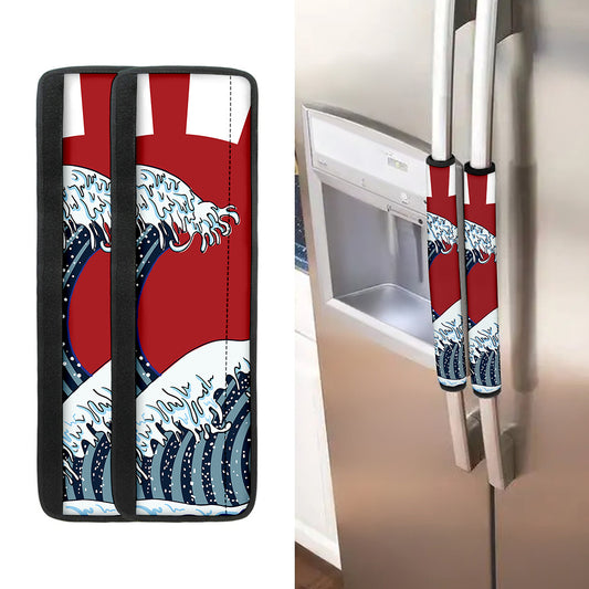 The Great Kanagawa Wave Print Refrigerator Handle Covers