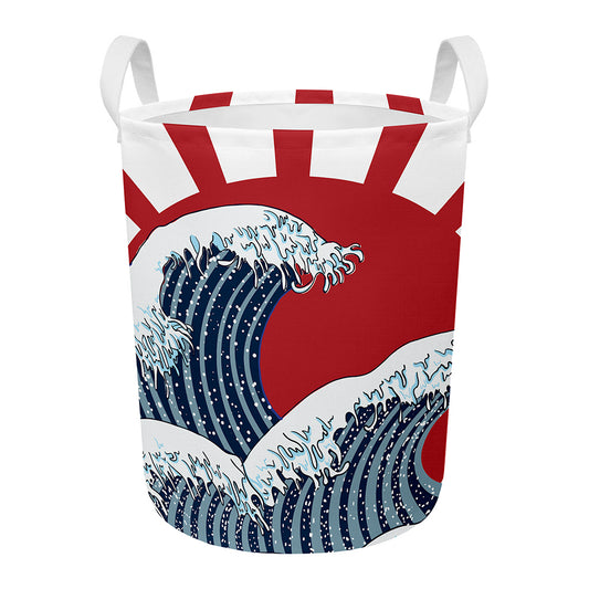 The Great Kanagawa Wave Print Round Laundry Basket