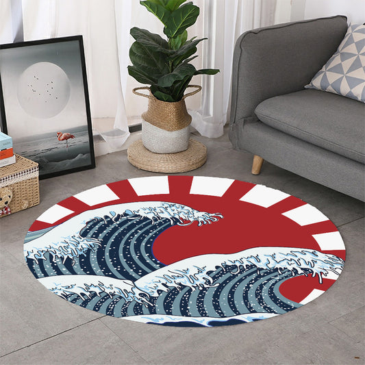 The Great Kanagawa Wave Print Round Rug
