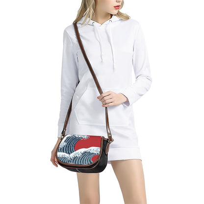 The Great Kanagawa Wave Print Saddle Bag