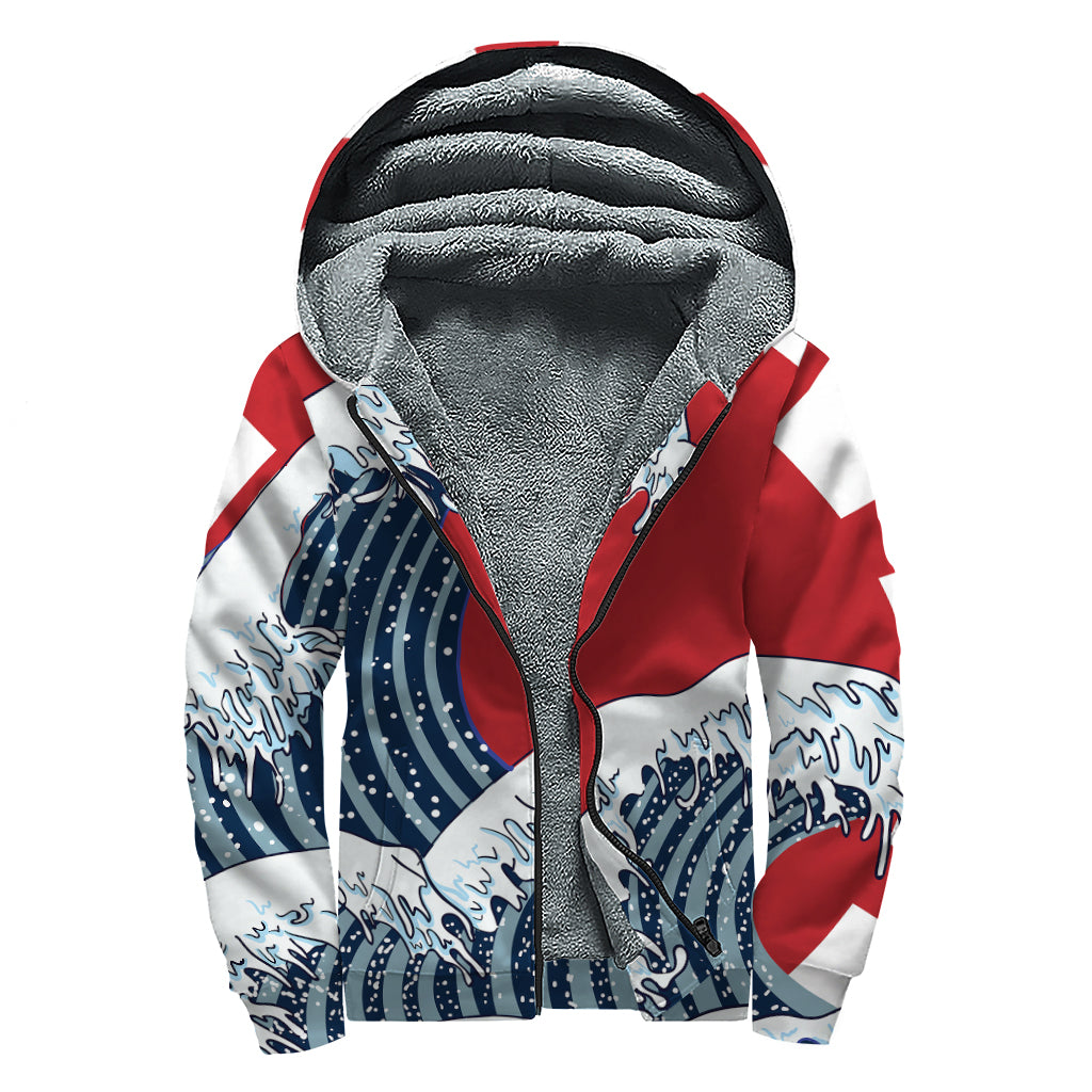 The Great Kanagawa Wave Print Sherpa Lined Zip Up Hoodie