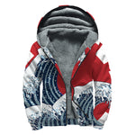The Great Kanagawa Wave Print Sherpa Lined Zip Up Hoodie