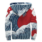 The Great Kanagawa Wave Print Sherpa Lined Zip Up Hoodie