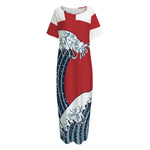 The Great Kanagawa Wave Print Short Sleeve Long Nightdress