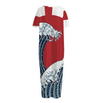 The Great Kanagawa Wave Print Short Sleeve Long Nightdress
