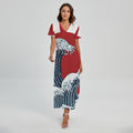 The Great Kanagawa Wave Print Short Sleeve Maxi Dress