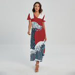 The Great Kanagawa Wave Print Short Sleeve Maxi Dress